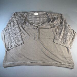 POL Charcoal Crochet Accent Blouse